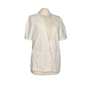 Vintage Cream Beige Oversized Short Sleeve Blazer Outfit Capsule Wardrobe DD3